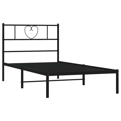 vidaXL Twin Metal Bed Frame with Headboard, Sturdy Steel, Black, No Mattress