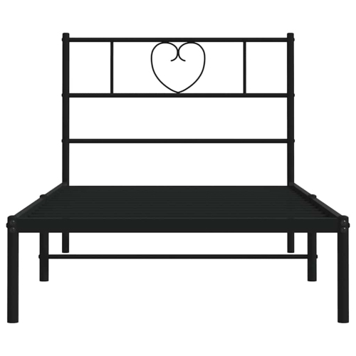 vidaXL Twin Metal Bed Frame with Headboard, Sturdy Steel, Black, No Mattress