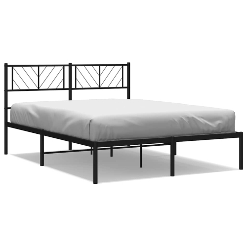 vidaXL Queen Metal Bed Frame with Headboard, Sturdy Steel, Black, No Mattress