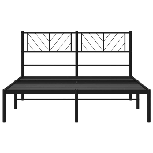 vidaXL Queen Metal Bed Frame with Headboard, Sturdy Steel, Black, No Mattress