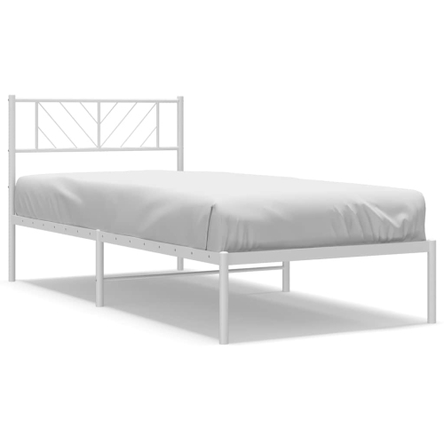 vidaXL Twin XL Metal Bed Frame with Headboard, Sturdy Steel, White, No Mattress