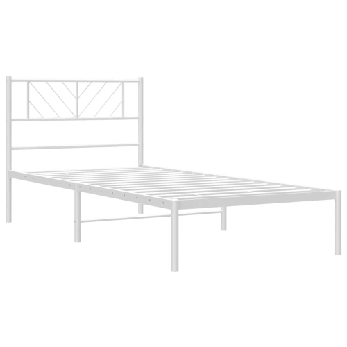 vidaXL Twin XL Metal Bed Frame with Headboard, Sturdy Steel, White, No Mattress