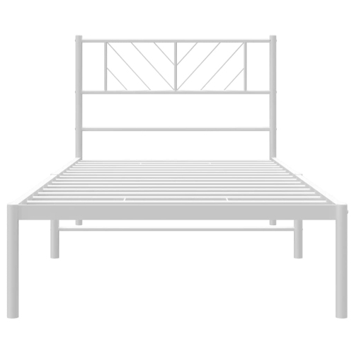 vidaXL Twin XL Metal Bed Frame with Headboard, Sturdy Steel, White, No Mattress