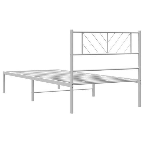 vidaXL Twin XL Metal Bed Frame with Headboard, Sturdy Steel, White, No Mattress