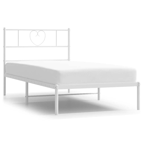 vidaXL Twin XL Metal Bed Frame with Headboard, Sturdy Steel, White, No Mattress