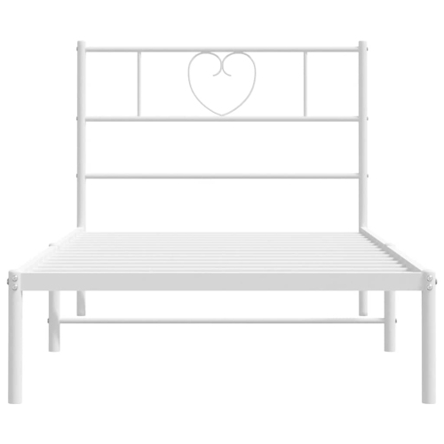 vidaXL Twin XL Metal Bed Frame with Headboard, Sturdy Steel, White, No Mattress