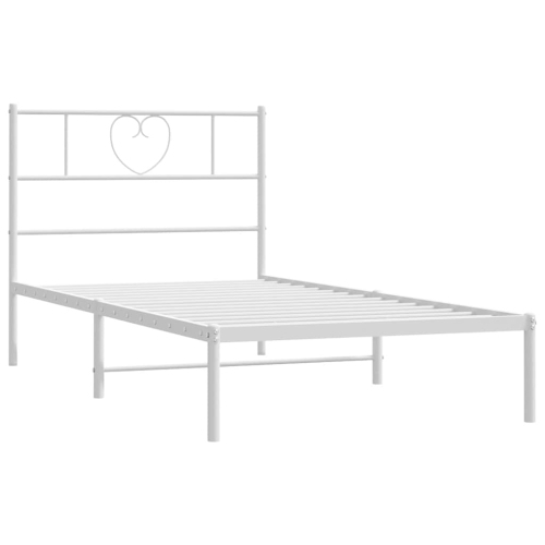 vidaXL Twin XL Metal Bed Frame with Headboard, Sturdy Steel, White, No Mattress