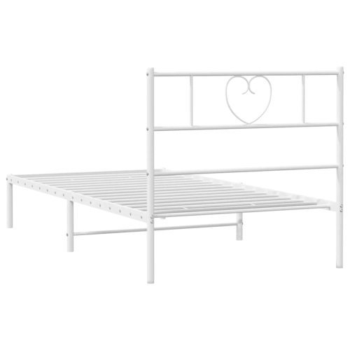 vidaXL Twin XL Metal Bed Frame with Headboard, Sturdy Steel, White, No Mattress