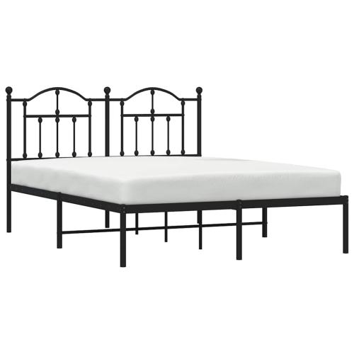 vidaXL Black Queen Metal Bed Frame with Headboard & Slats, No Mattress, Easy Assembly