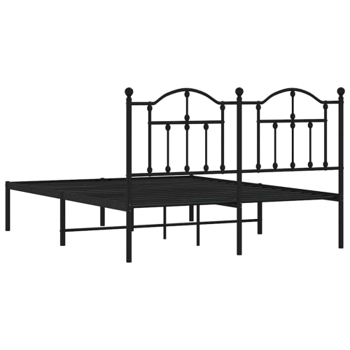 vidaXL Black Queen Metal Bed Frame with Headboard & Slats, No Mattress, Easy Assembly
