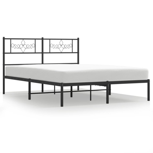 VIDAXL  Metal Bed Frame Without Mattress With Headboard Black 135X190Cm