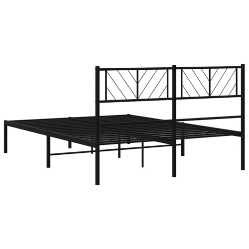 vidaXL Full Metal Bed Frame with Headboard, Sturdy Steel, Black, No Mattress