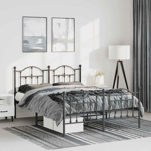 vidaXL Black Full Metal Bed Frame with Headboard & Slats, No Mattress, Easy Assembly