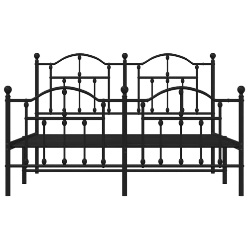 vidaXL Black Full Metal Bed Frame with Headboard & Slats, No Mattress, Easy Assembly