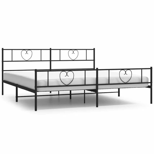 VIDAXL  King Metal Bed Frame With Headboard & Footboard, Sturdy Steel, Black, No Mattress