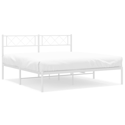 VIDAXL  Metal Bed Frame With Headboard 5Ft King Size In White