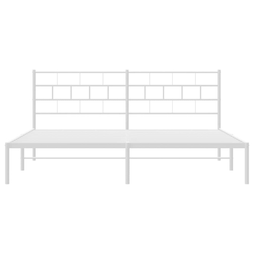vidaXL White Metal King Bed Frame with Headboard, Heavy-Duty, Under-Bed Storage, No Mattress