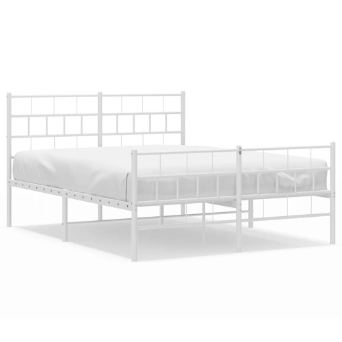 VIDAXL  Metal Queen Bed Frame With Headboard, Heavy-Duty, Under-Bed Storage, No Mattress In White