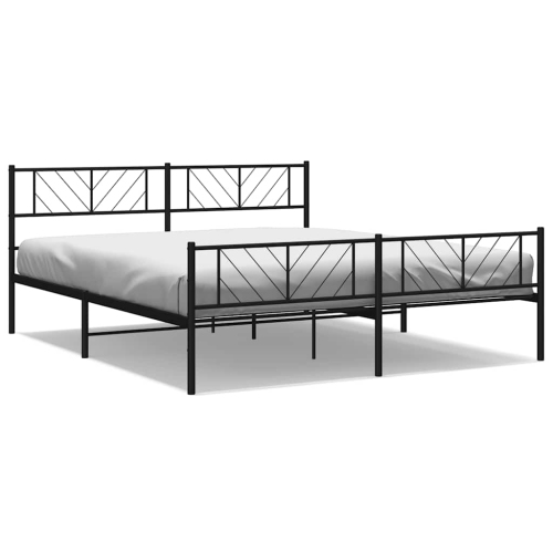 VIDAXL  King Metal Bed Frame With Headboard & Footboard, Sturdy Steel, Black, No Mattress