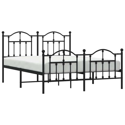 vidaXL Black Queen Metal Bed Frame with Headboard & Slats, No Mattress, Easy Assembly