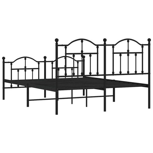 vidaXL Black Queen Metal Bed Frame with Headboard & Slats, No Mattress, Easy Assembly