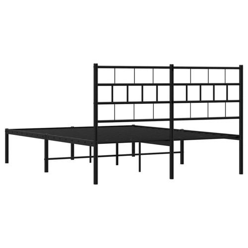 vidaXL Black Metal Queen Bed Frame with Headboard, Heavy-Duty, Under-Bed Storage, No Mattress