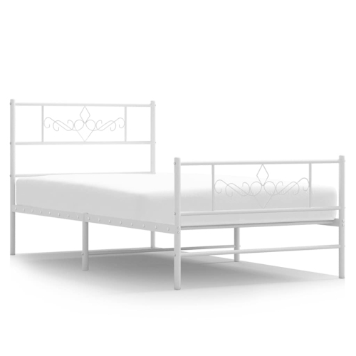VidaXL – Cadre de très grand lit simple 12&nbsp;po en métal blanc avec tête et pied de lit, sans matelas