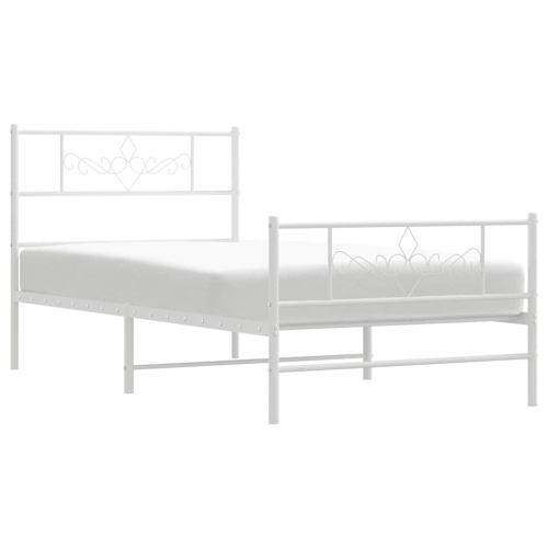 VidaXL – Cadre de très grand lit simple 12 po en métal blanc avec tête et pied de lit, sans matelas
