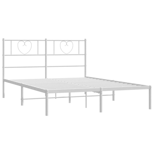 vidaXL Full Metal Bed Frame with Headboard, Sturdy Steel, White, No Mattress