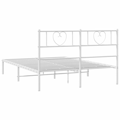 vidaXL Full Metal Bed Frame with Headboard, Sturdy Steel, White, No Mattress