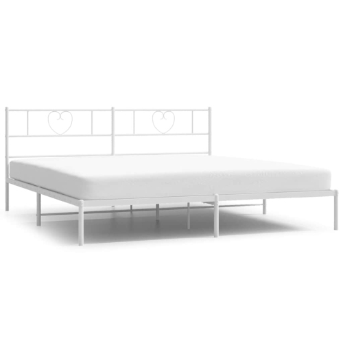 VIDAXL  California King Metal Bed Frame With Headboard, Sturdy Steel, White, No Mattress
