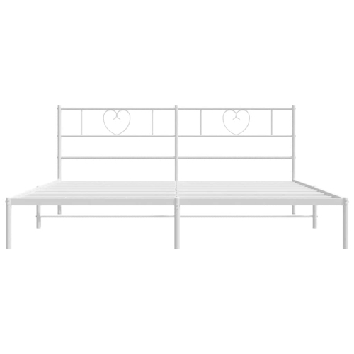 vidaXL California King Metal Bed Frame with Headboard, Sturdy Steel, White, No Mattress