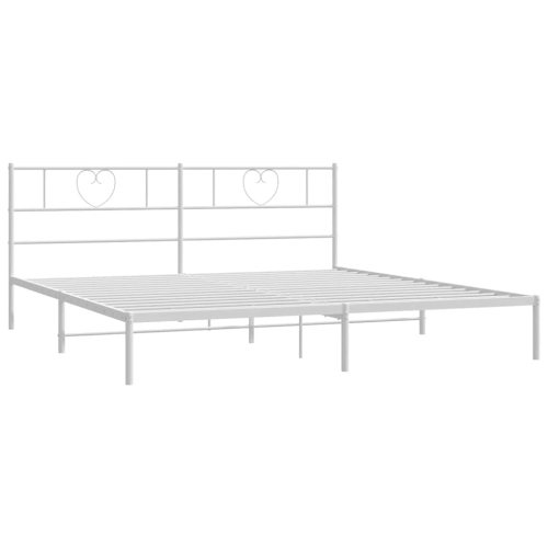 vidaXL California King Metal Bed Frame with Headboard, Sturdy Steel, White, No Mattress