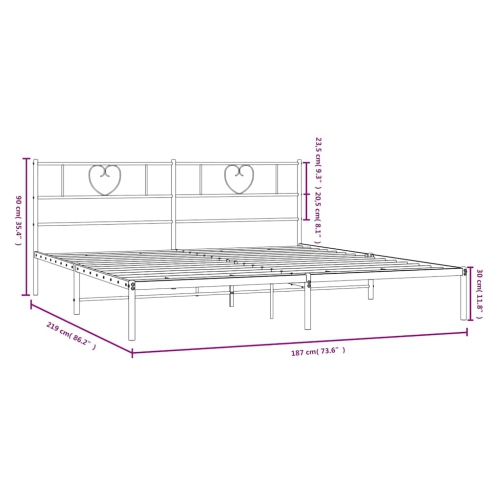 vidaXL California King Metal Bed Frame with Headboard, Sturdy Steel, White, No Mattress