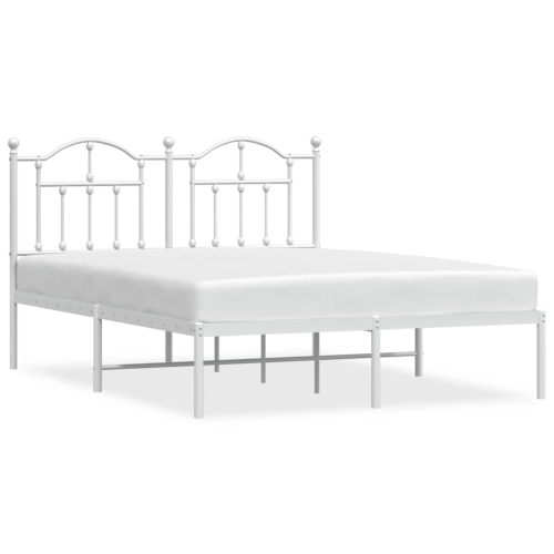 VIDAXL  Queen Metal Bed Frame With Headboard & Slats, No Mattress, Easy Assembly In White
