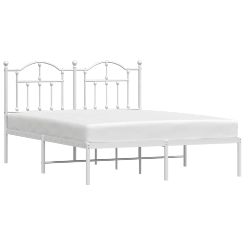 vidaXL White Queen Metal Bed Frame with Headboard & Slats, No Mattress, Easy Assembly