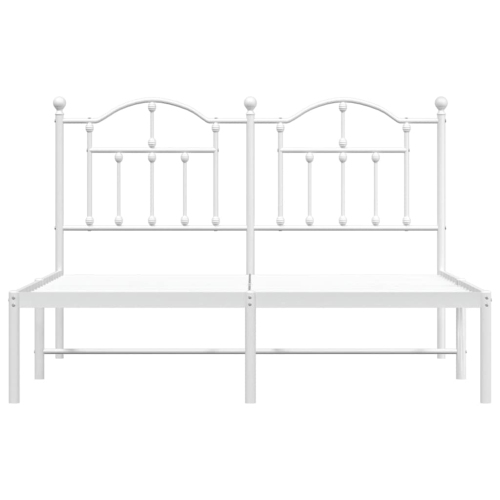 vidaXL White Queen Metal Bed Frame with Headboard & Slats, No Mattress, Easy Assembly
