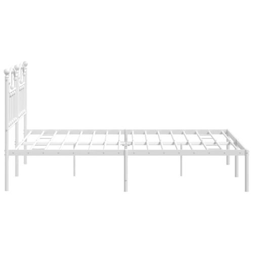 vidaXL White Queen Metal Bed Frame with Headboard & Slats, No Mattress, Easy Assembly