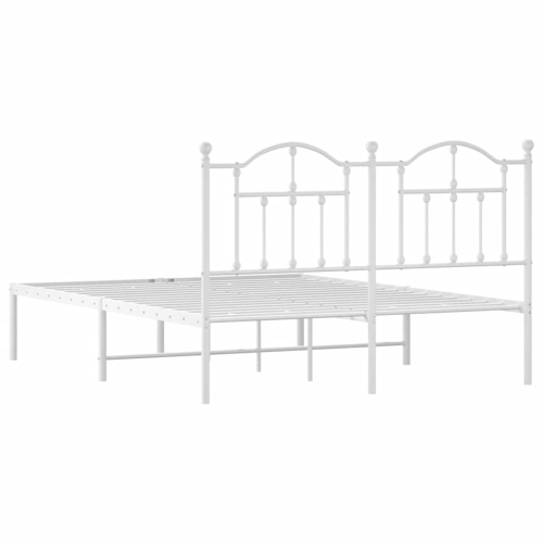 vidaXL White Queen Metal Bed Frame with Headboard & Slats, No Mattress, Easy Assembly