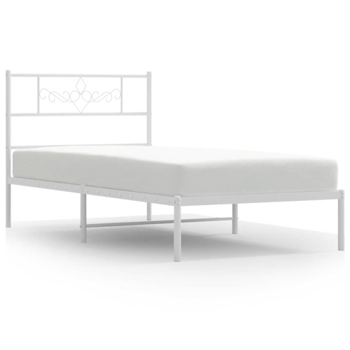 vidaXL 12" White Twin Metal Bed Frame with Headboard No Mattress