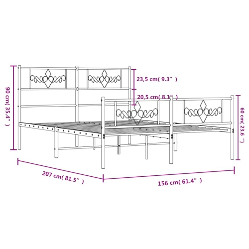 vidaXL 12" White Queen Metal Bed Frame with Headboard & Footboard No Mattress