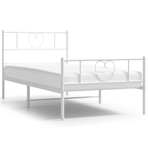 VIDAXL  Twin Metal Bed Frame With Headboard & Footboard, Sturdy Seel, White, No Mattress