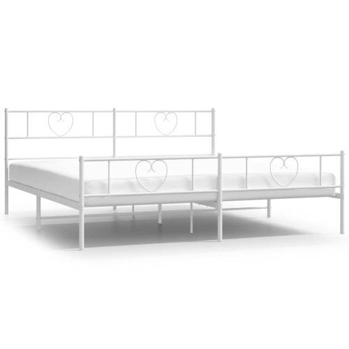 VIDAXL  King Metal Bed Frame With Headboard & Footboard, Sturdy Steel, White, No Mattress