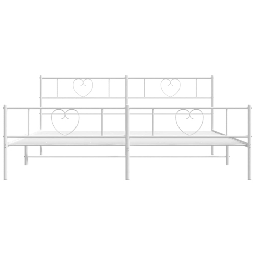 vidaXL King Metal Bed Frame with Headboard & Footboard, Sturdy Steel, White, No Mattress