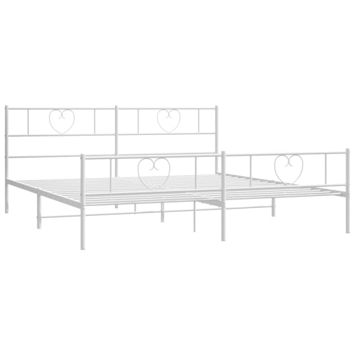 vidaXL King Metal Bed Frame with Headboard & Footboard, Sturdy Steel, White, No Mattress