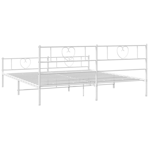 vidaXL King Metal Bed Frame with Headboard & Footboard, Sturdy Steel, White, No Mattress