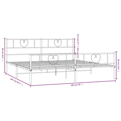 vidaXL King Metal Bed Frame with Headboard & Footboard, Sturdy Steel, White, No Mattress