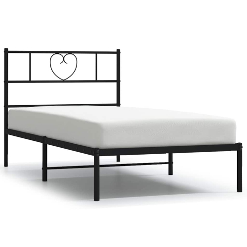 VIDAXL  Twin Xl Metal Bed Frame With Headboard, Sturdy Steel, Black, No Mattress