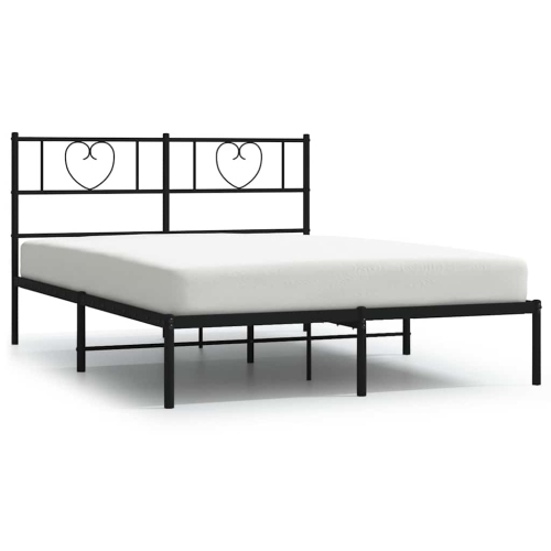 VIDAXL  Full Metal Bed Frame With Headboard, Sturdy Steel, Black, No Mattress