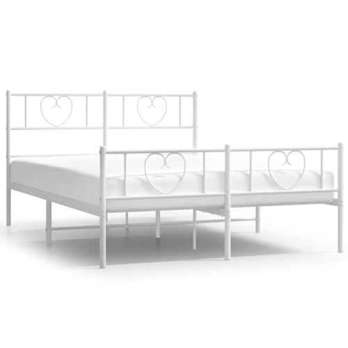 vidaXL Queen Metal Bed Frame with Headboard & Footboard, Sturdy Steel, White, No Mattress